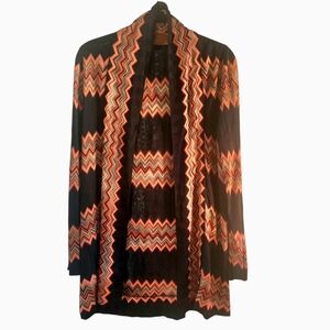 VTG NWOT 60'S  Missoni Navy Blue Multicolor Chevron Knitwear Retro Boho Cardigan